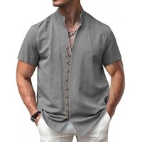 PORCLAY Men's Linen Shirt Short Sleeve Button Down...